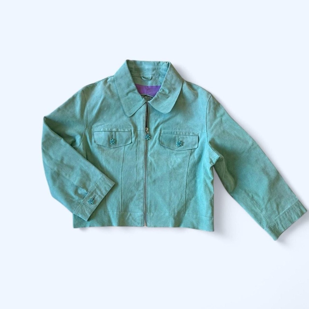 Wilsons Leather Green Jean Jacket Cropped Style